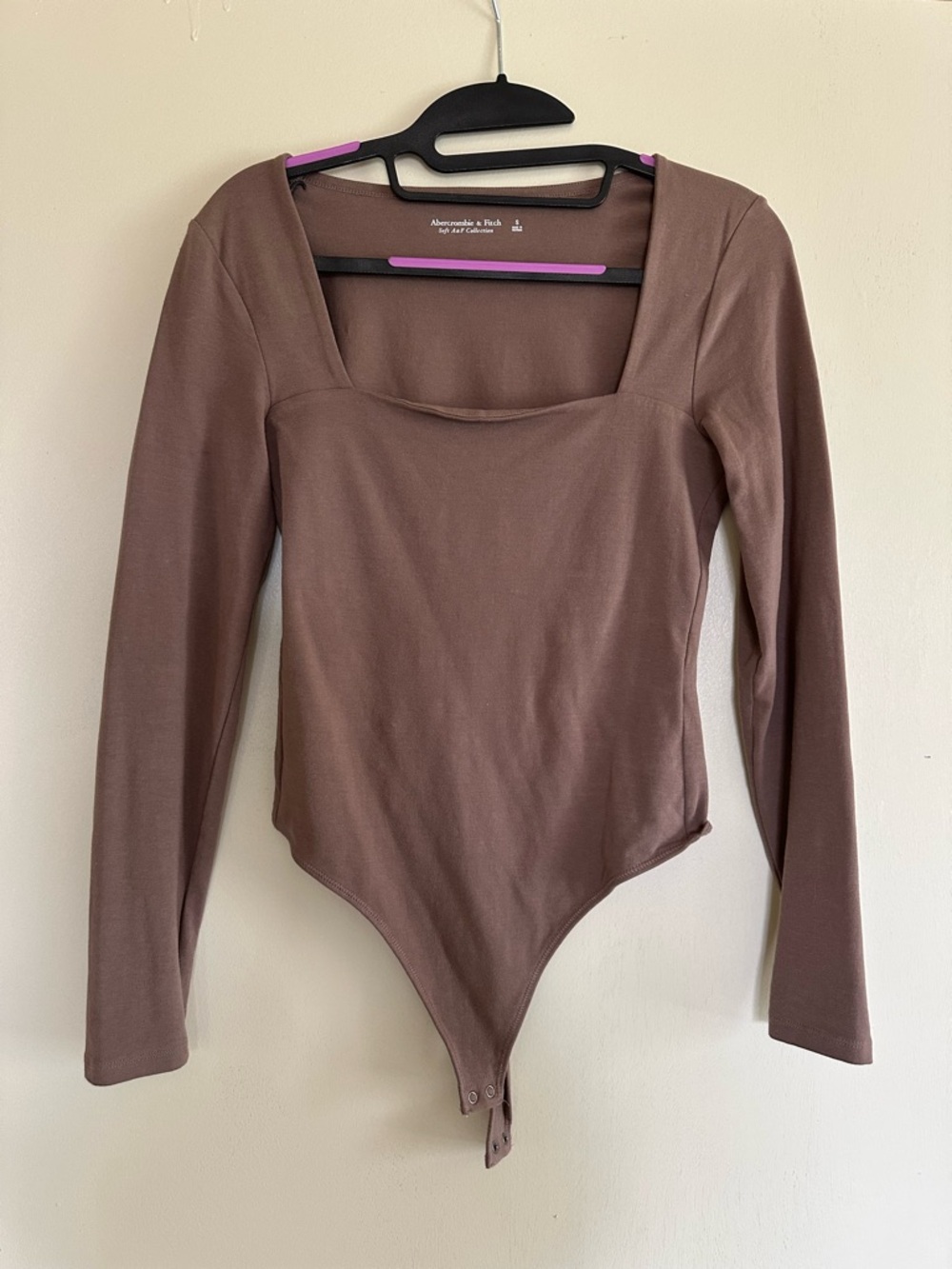 Abercrombie & Fitch Long-Sleeve Square Neck Bodysuit in Brown